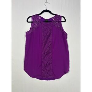 Officewear Lace Panel Boho Worthington Sleeveless Blouse Women M Purple